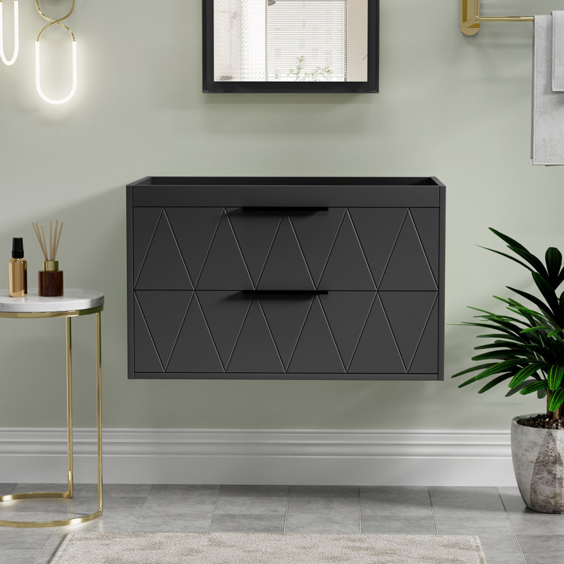 30" Wall Mounted Bathroom Vanity Base Only without Sink Top, Soft-close Drawers, Eco-friendly Hand Paint, Black