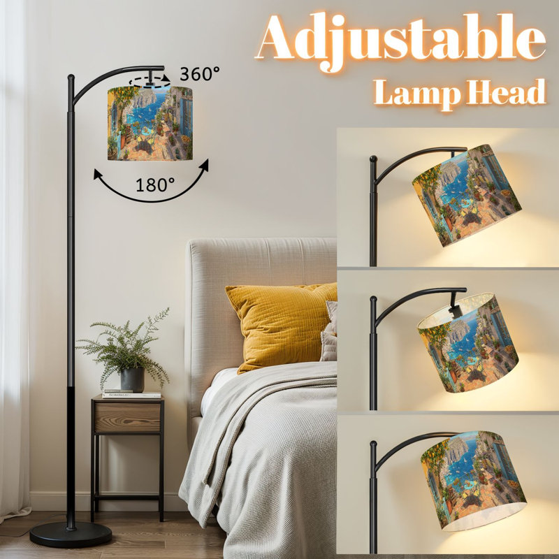 Lampe sur pied à arc avec abat-jour réglable Côte d'Italie, citron jaune, cuisine, bleu, nature, paysage marin, lampe sur pied, été, italien, température, 3 couleurs