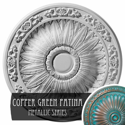 Endurathane Lunel Ceiling Medallion, 20 1/4"OD x 1 1/2"P (Fits Canopies up to 3 3/4"), Hand-Painted Copper Green Patina Finish