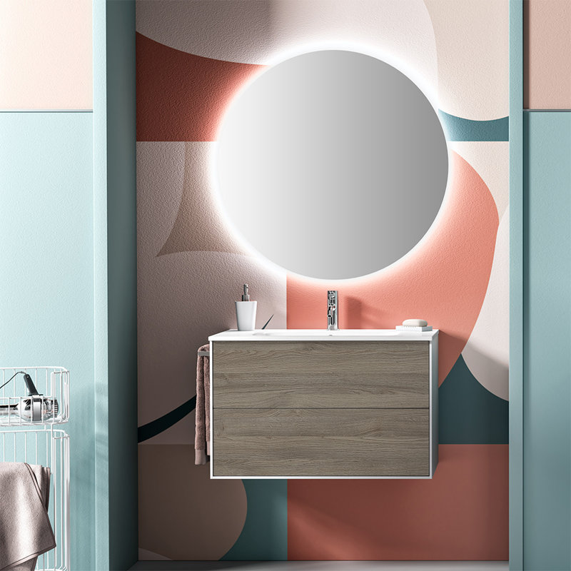 Canvar 81mm Single Bathroom Vanity with Drop In Ceramic Basin, Ash Oak