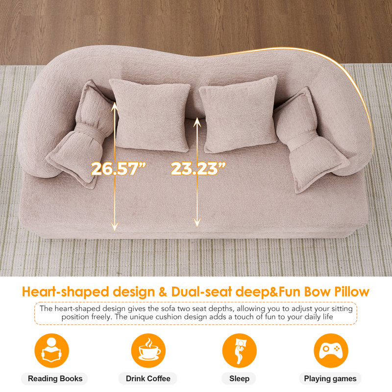 Canapé-lit 70 po 2-en-1 pliable convertible en chenille, Rose
