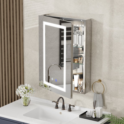 50mm W 71mm H Frameless Medicine Cabinet Mirror 3 Adjustable