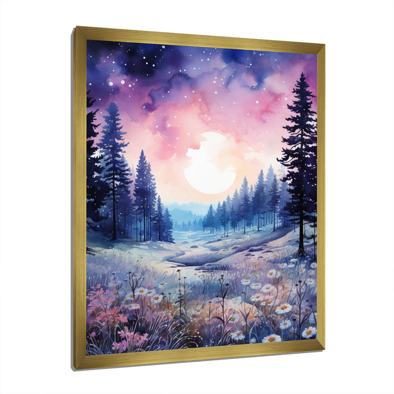 «Pine Tree Winter Twilight II», reproduction sur toile, Encadrement doré, H 44 po x l 34 po x P 1,5 po