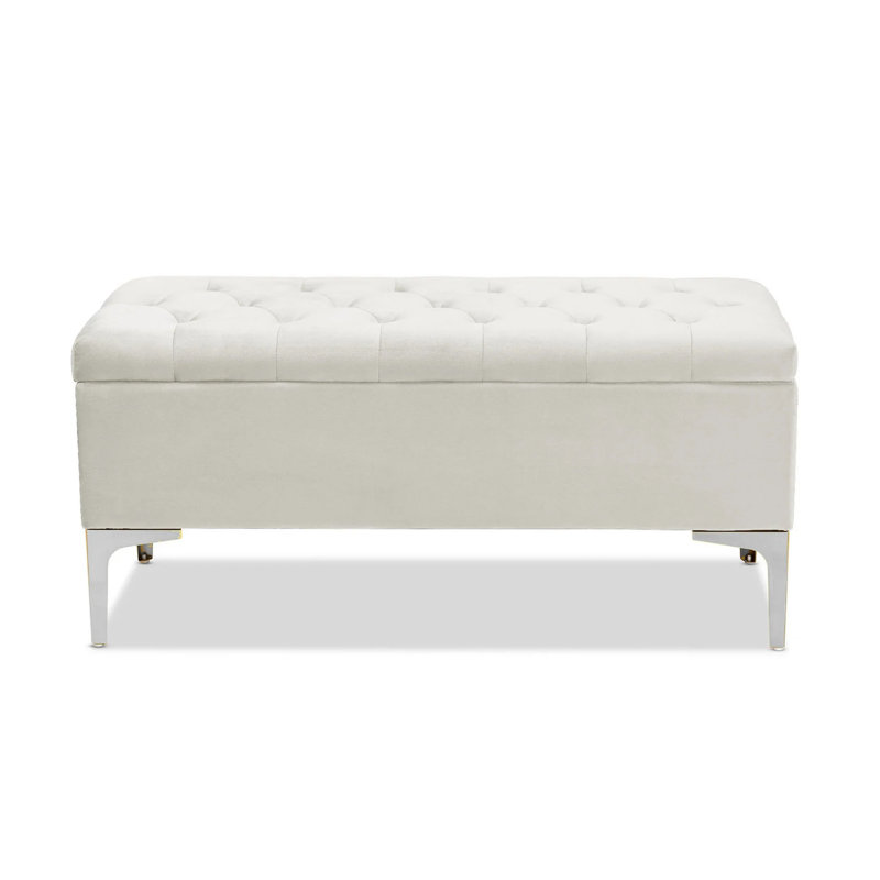 Modena Wide Velvet Tufted Rectangle Ottoman Storage Bench with Legs, Upholstered Multi-Function Footstool Bench for Living Room & Bedroom