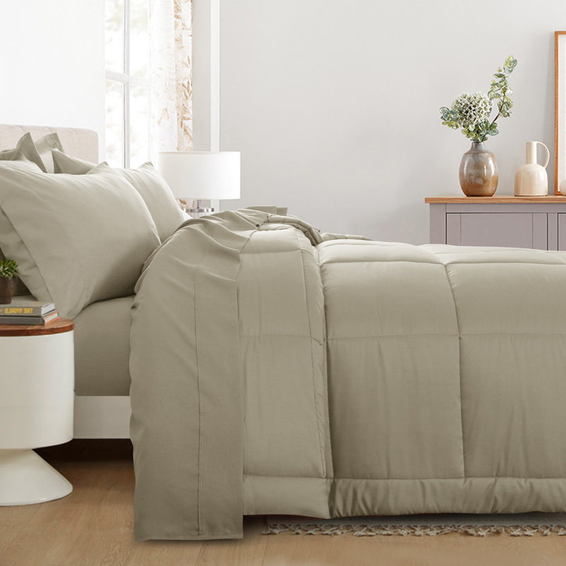 Ensemble d'édredon en microfibre 5/7-pièces , Édredon pour grand lit simple + 4 pièces supplé, Kaki