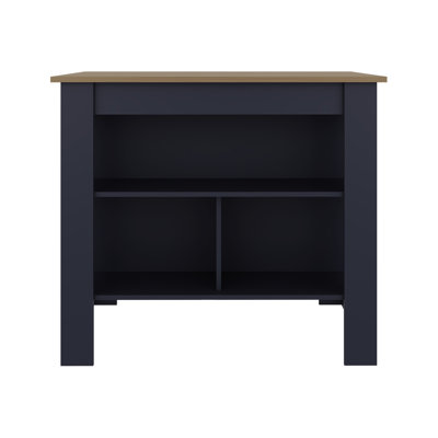 Navy Blue Modern Kitchen Island, Three Storage Spaces For Essentials, Wide Surface Work, Fits Most Areas, Particle Board Construction, 39.98 In Island Dining Room, Shelves Pots, Pans, Spices And