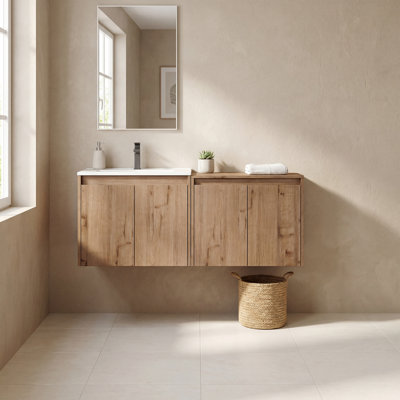 48" Floating Single Bathroom Vanity with Ceramic Sink and Handle-Free Design
