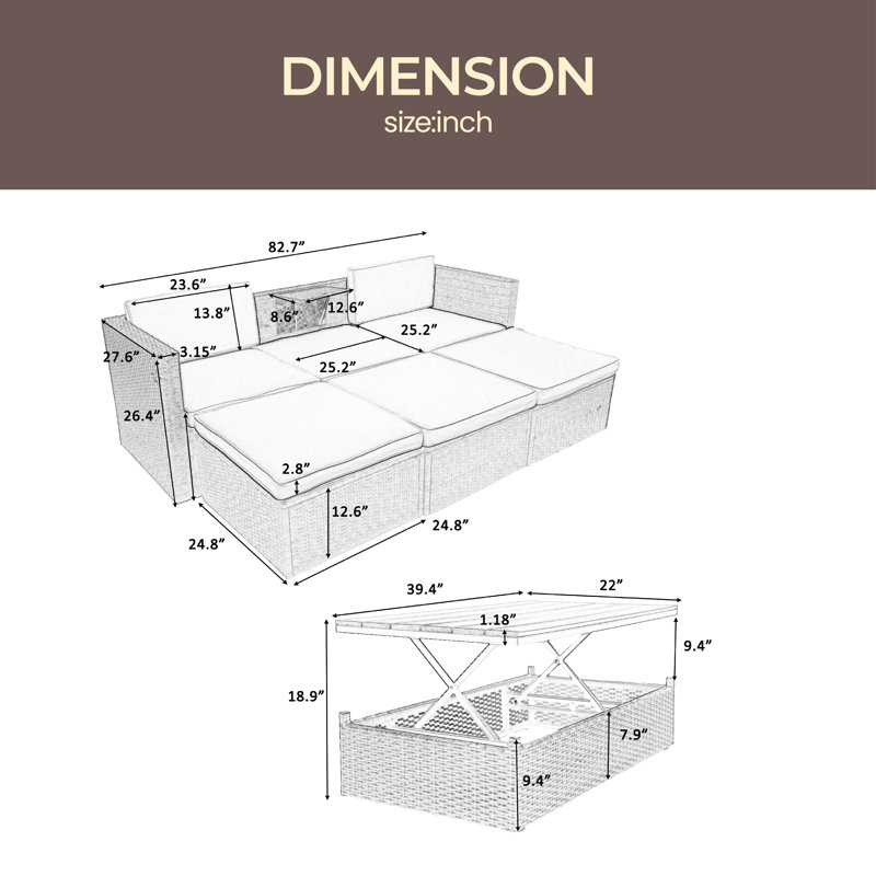 Ensemble de conversation avec canapé en rotin 5 pièces Bulaq, Beige