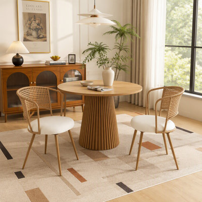 Wicker Dining Chairs - 2-Piece Set - Farmhouse Soft Cushioned Cane Back with Metal Legs, Comfortable and Stylish for Home and Kitchen