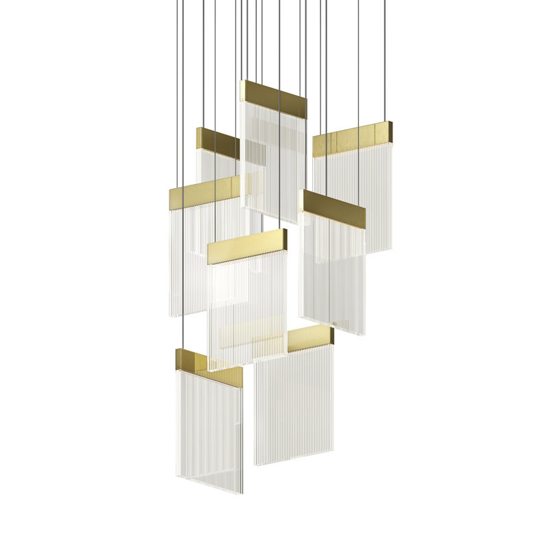 V Panels 8 - Light LED Pendant, Brass