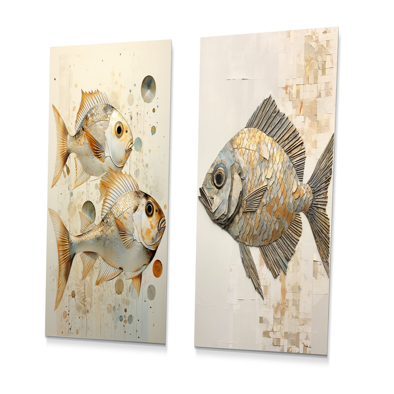 Fish Harmony - ensemble de salon art mural 2 pièces, H 28 po x l 24 po