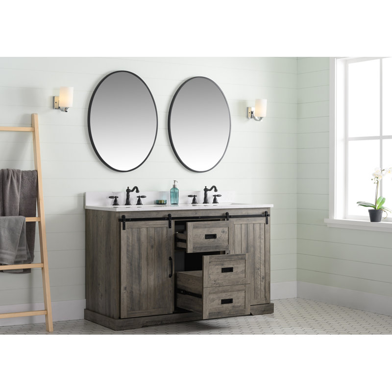 Cayden 54'' Double Bathroom Vanity with Top, Carrara White, Weathered Gray