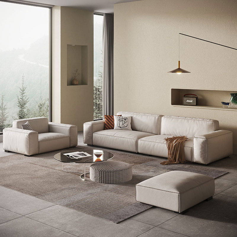 Ensemble de salon 3 pièces en cuir véritable blanc
