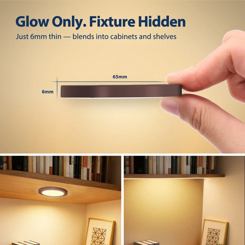 Lumières rondes intelligentes V4light, éclairage encastré sous l'armoire pour la cuisine, le placard et la tablette, l'application, la commande vocale et manuelle, fonctionne avec Alexa et Google Home, lumière blanche à lumière froide réglable et réglable (paquet de 8)