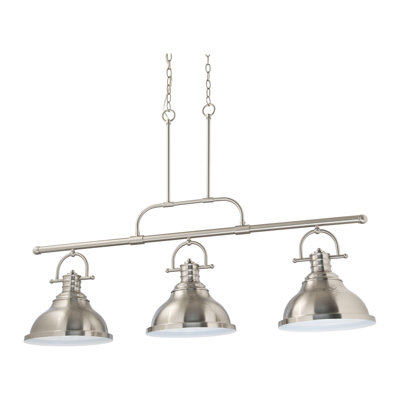 3-Light Integrated LED Indoor Brushed Nickel Linear Kitchen Island Hanging Pendant with Bell-Shaped Bowls