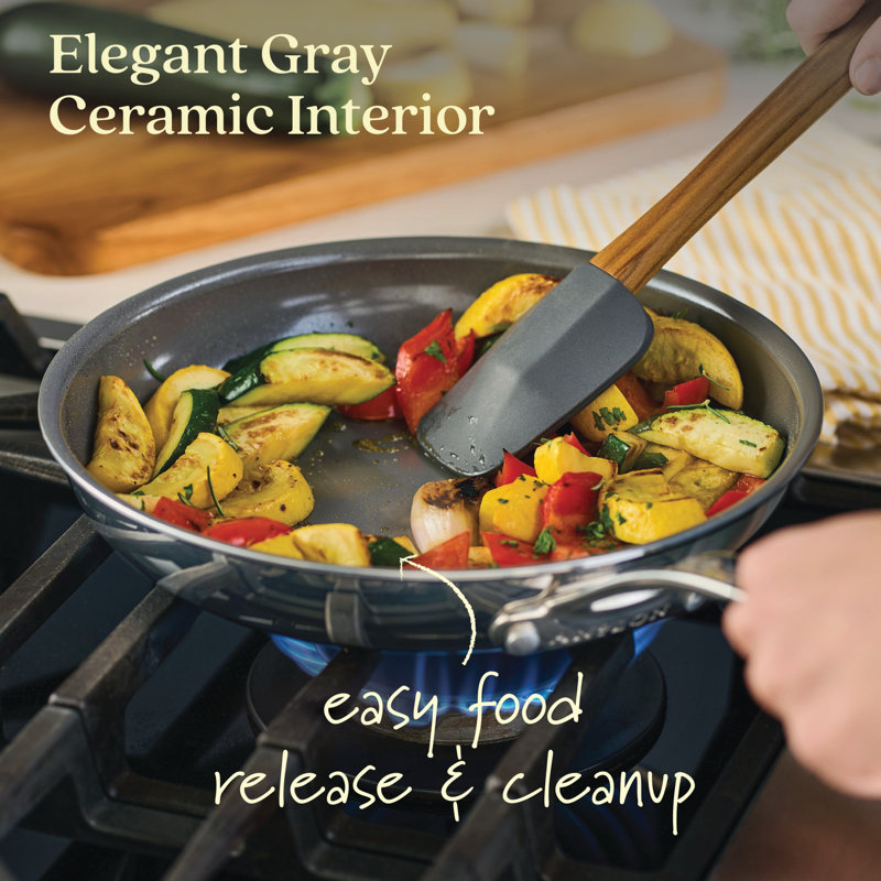 Anolon Everlast Ceramic Nonstick Cookware Set Clad Induction Pots And Pans, 11 Piece, Stainless Steel
