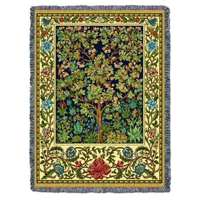 Pure Country Weavers William Morris Tree of Life Blanket - Arts & Crafts - Gift Tapestry Throw Woven from Cotton - Made in the USA (72x54)