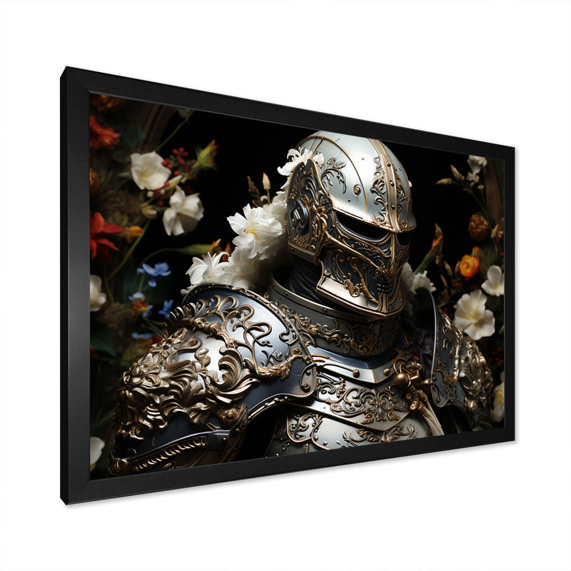 Mediaval Knights Armor - Art mural militaire, Cadre d'angle fermé noir, H 20 po x l 12 po x P 1 po