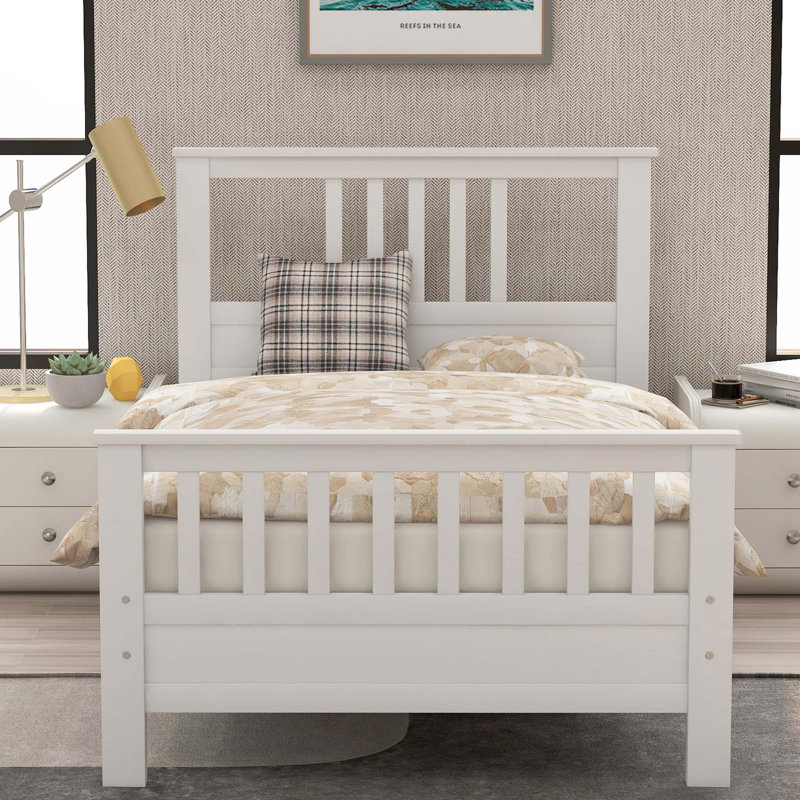 Lit plateforme en bois avec tête et pied de lit, Simple