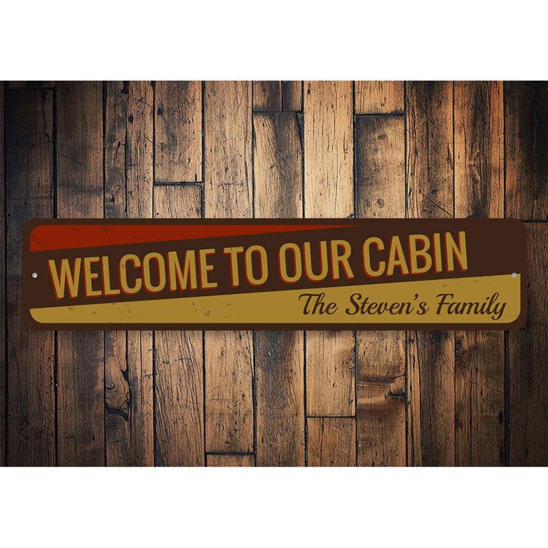 Panneau de bienvenue en métal «Welcome To Our Cabin», H 6 po x l 24 po x P 0,06 po