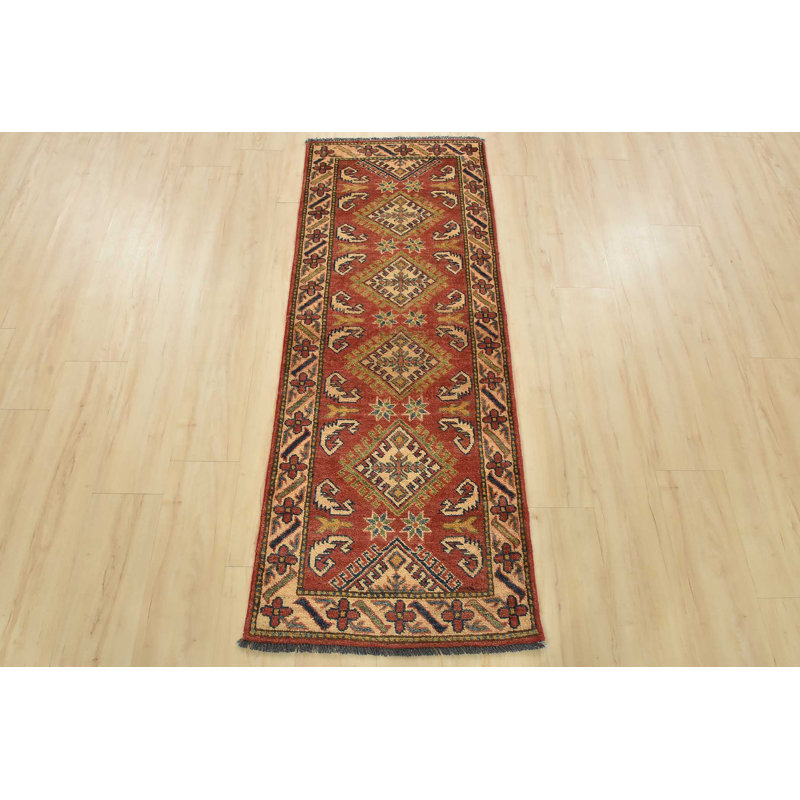 Tapis de style tribal rouge en laine noué à la main 2 pi 3 po x 5 pi Kazak