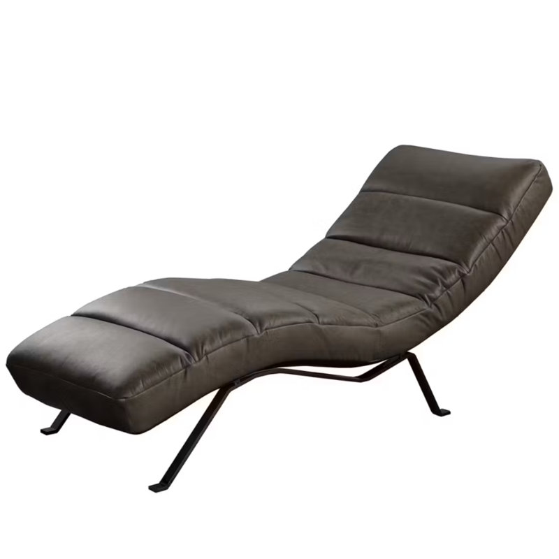 Texas Chaise Lounge in Aniline-Leather with Adjustable Backrest, Black, Dark Brown
