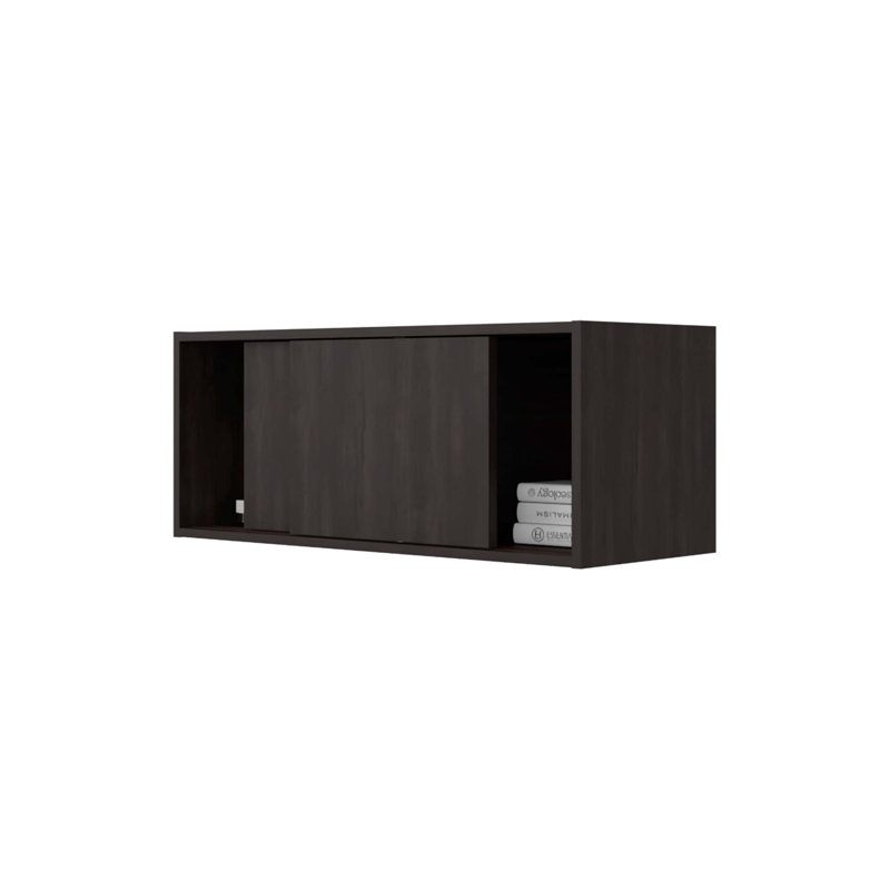 Armoire de rangement murale contemporaine avec porte coulissante et compartiments ouverts