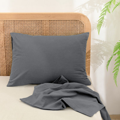 BESTOUCH 100% Washed Cotton Pillowcase Linen Feel Soft Breathable