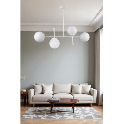 Élégant lustre en métal avec capuchon en verre, 15 x 5,9 pouces | Hauteur totale: 25,6 pouces | 4 x douilles E27 (40 W maximum, ampoule non incluse) | Couleur blanche | pour le salon, la salle à manger et les entrées