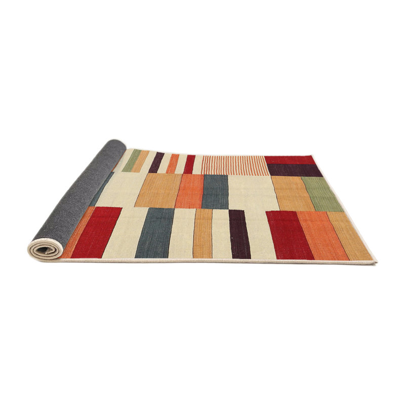 Tapis contemporain crème / rouge / gris, Rectangle 5 pi x 7 pi