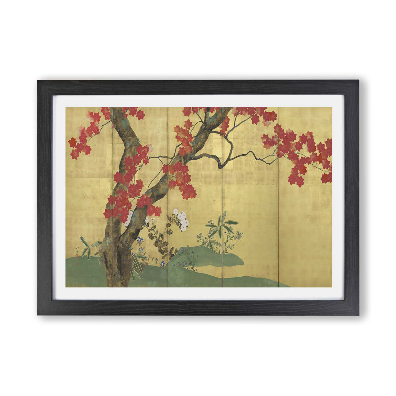 Cherry & Maple Trees by Sakai Hoitsu - Framed Print, 45cm H x 63cm W x 2cm D, Black