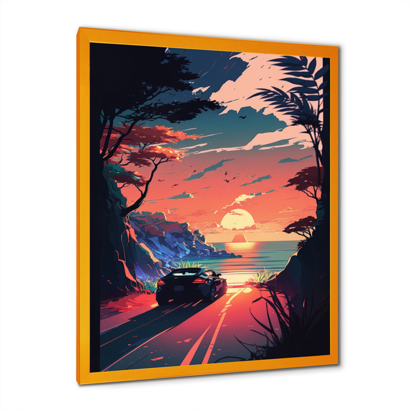«Road to the Sunset V», reproduction sur toile, L 12 po x H 20 po, Cadre photo doré