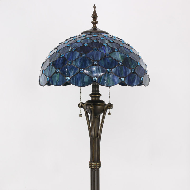 Tiffany Floor Lamp Stained Glass Pearl Standing Reading Light 16X16X70 Inches Antique Pole Corner Lamp Decor Bedroom Office Living Room