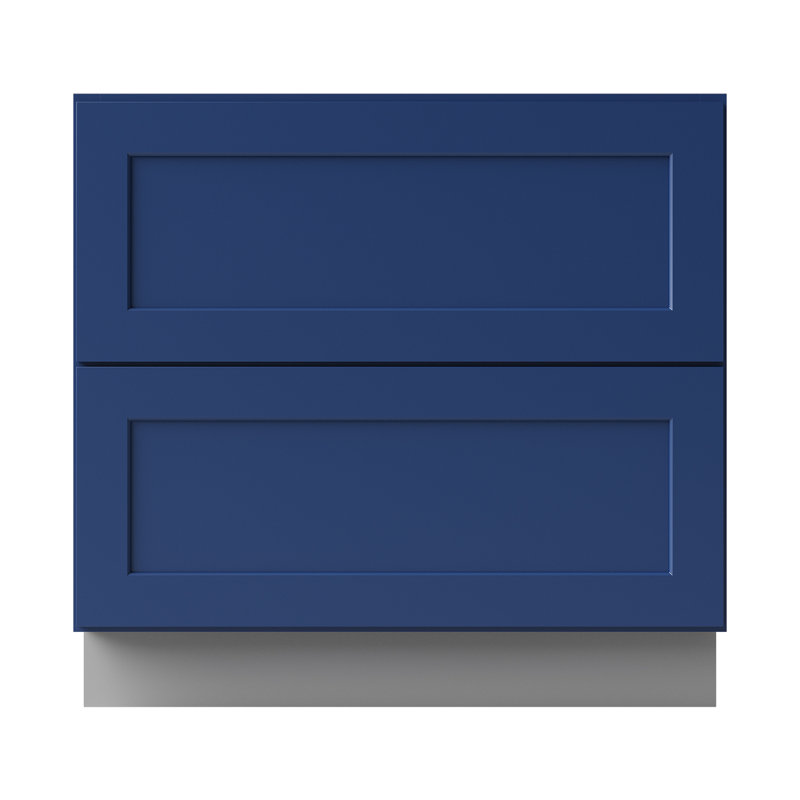Armoire de cuisine en bois massif prête à assembler, Bleu Shaker / 2 tiroirs, 36"