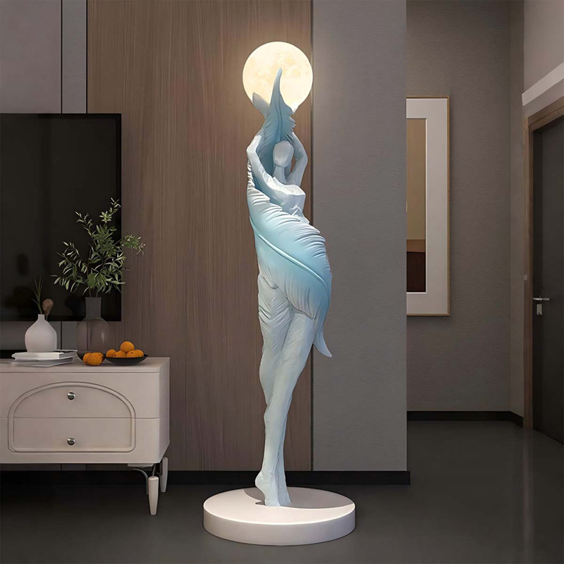 Grande sculpture de sol abstraite bleue 33,46 ", Bleu / blanc
