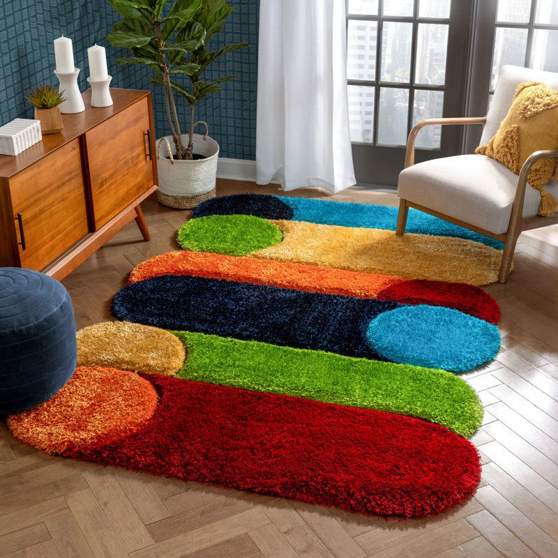 Tapis bleu / rouge à motif abstrait Pablo, Rectangle 5'3" x 7'7"
