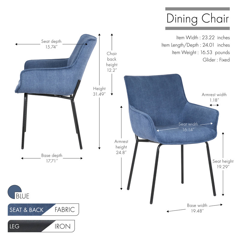 Chaise avec accoudoirs rembourrée Lizabeta, bleu