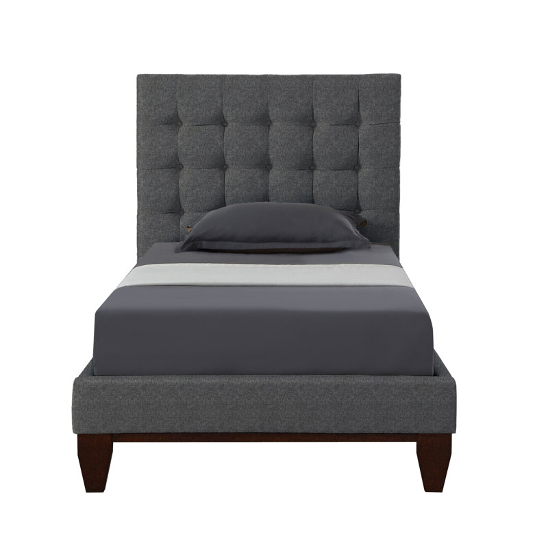 Ibison Bond Bedframe with Button Tufted Headboard, Linen, Full, Light Gray