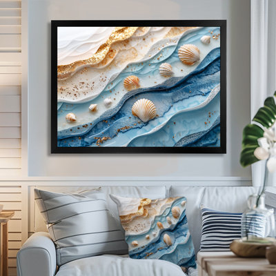 Abstrait coquillage et plage vue aérienne V - art mural côtier pour le salon