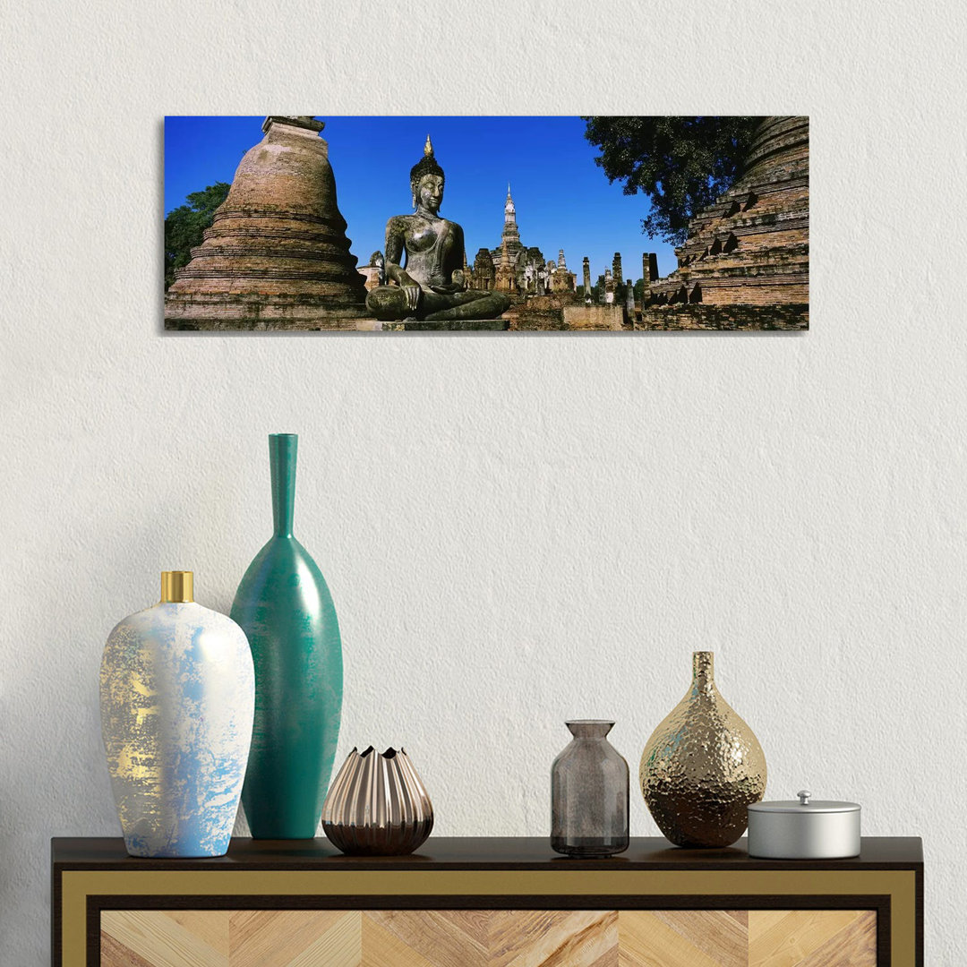 Statue Of Buddha In A Temple, Wat Mahathat, Sukhothai, Thailand - Wrapped Canvas Panoramic Photograph