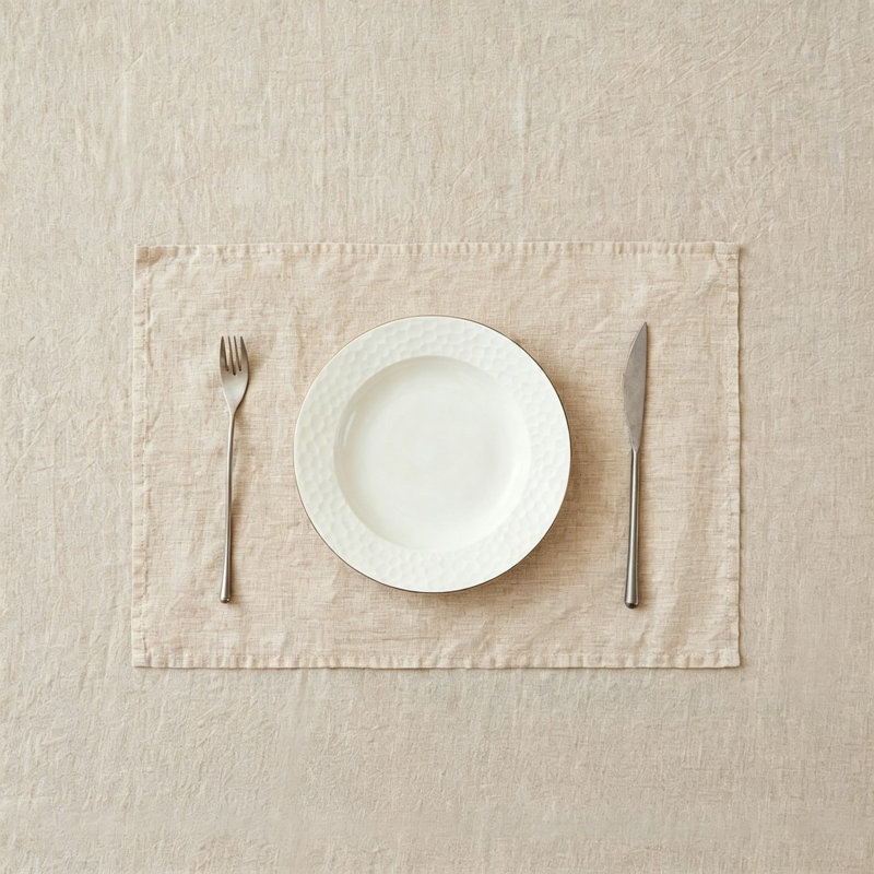 Washable Breathable 100% French Flax Linen Placemats Set Of 6, 46 x 30cm Natural Rectangular Fabric Table Protector Mats