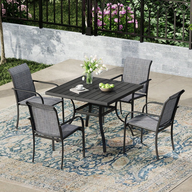 Ensemble repas extérieur pour 4 personnes, Gris / Noir