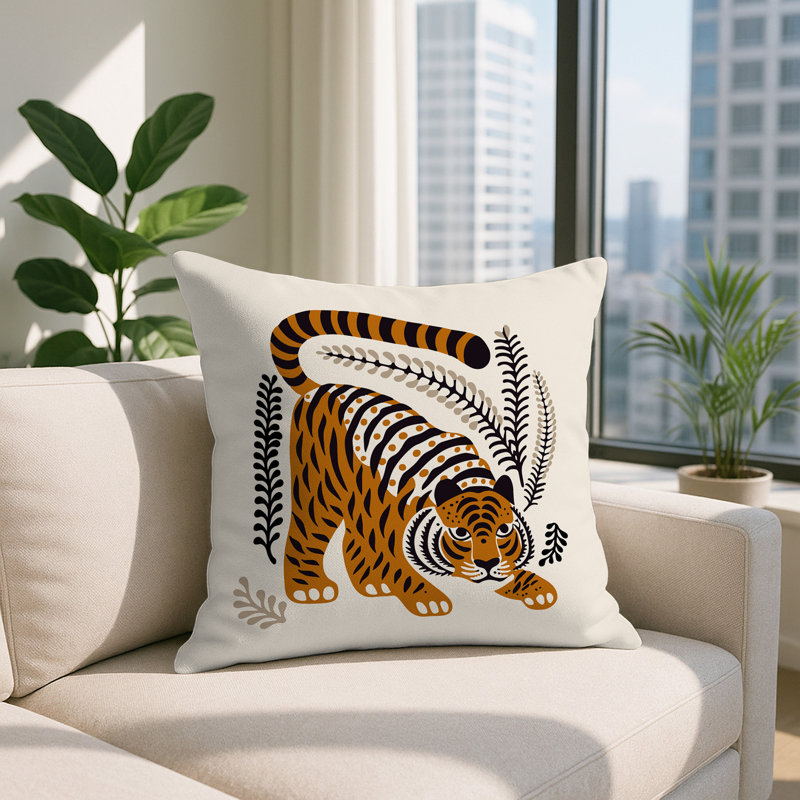 Oreiller carré réversible Remo Tiger, Carré 15 po, Orange