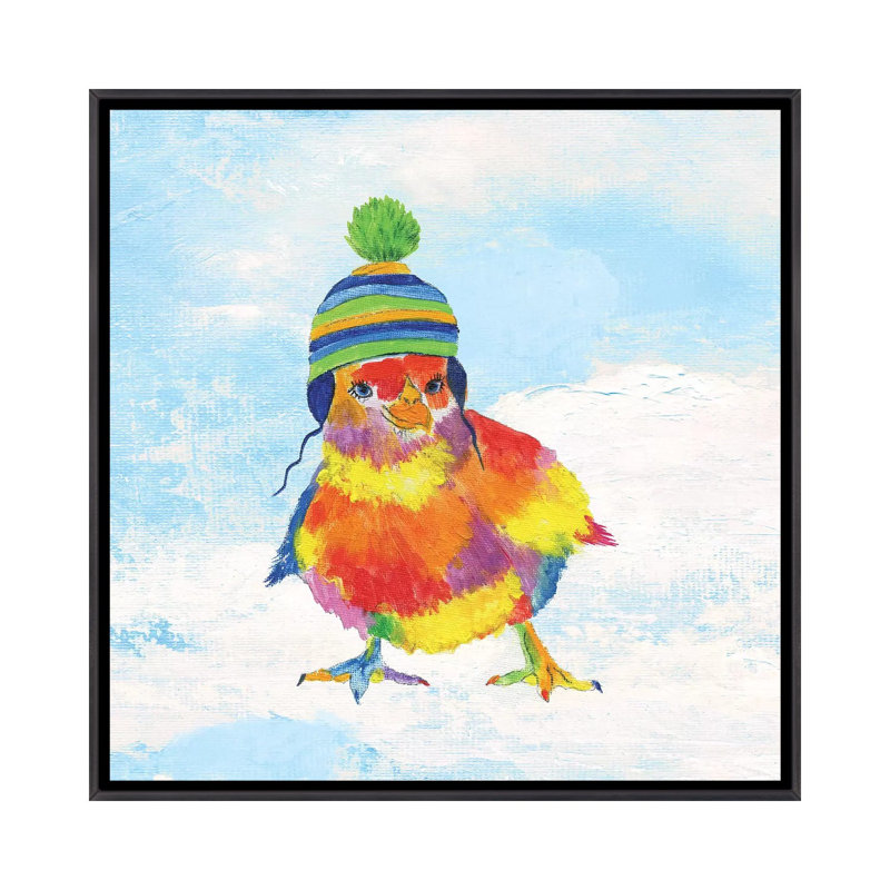 Groovy Chick and Sky - reproduction d'art, H 37 po x l 37 po x P 1,5 po, Toile avec cadre noir patiné, Aucun mat