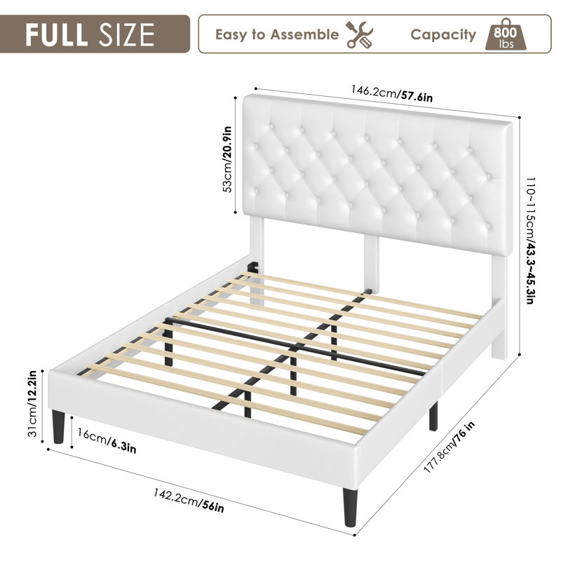 Lit plateforme capitonné Trotwood, Blanc, Double