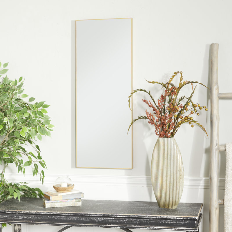 Miroir mural en bois avec un cadre fin et minimaliste, Doré, 36 po x 14 po