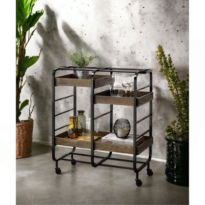 Black & Walnut Finish Serving Cart