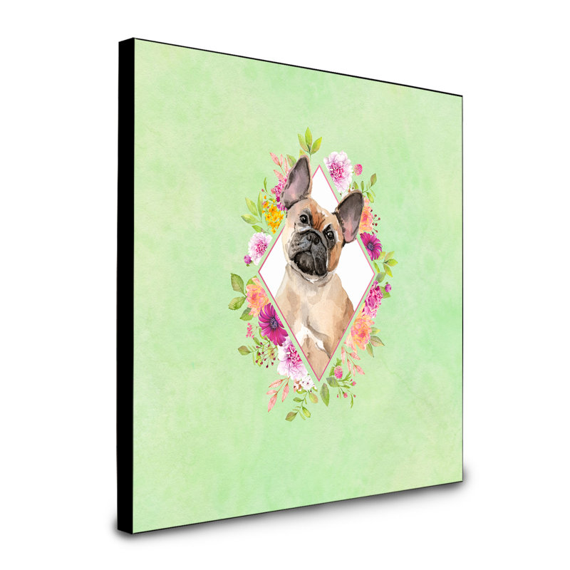 Panneau mural Dollman Flowers, Rose, Bouledogue français brun clair