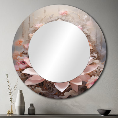 Pink Buddhism Lotus Of Wisdom - Buddhism Unique Mirror, Pink Large Round Wall Mirror, Printed Metal Art