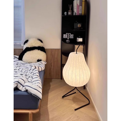 Pear Shaped Vertical Ribbed Fabric Floor Lamp With Tripod Stand